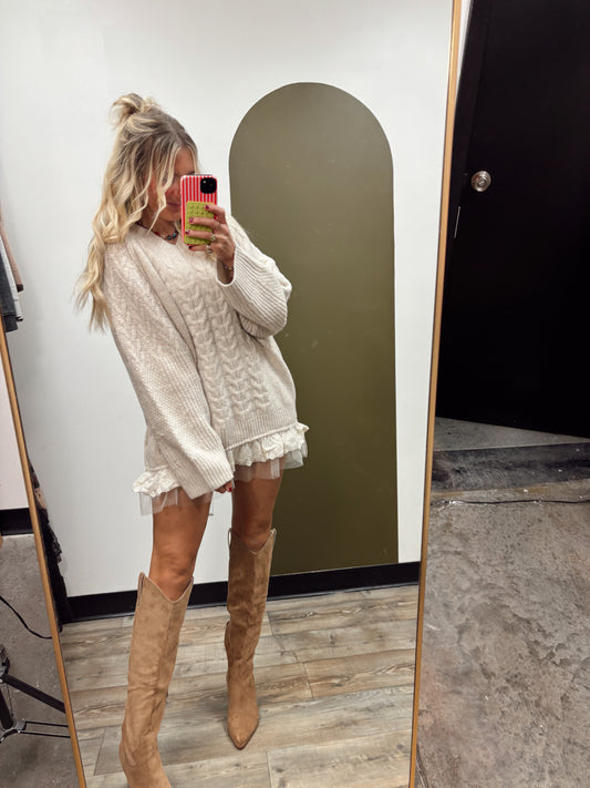 Vera Cable Knit Sweater Dress (Oat)