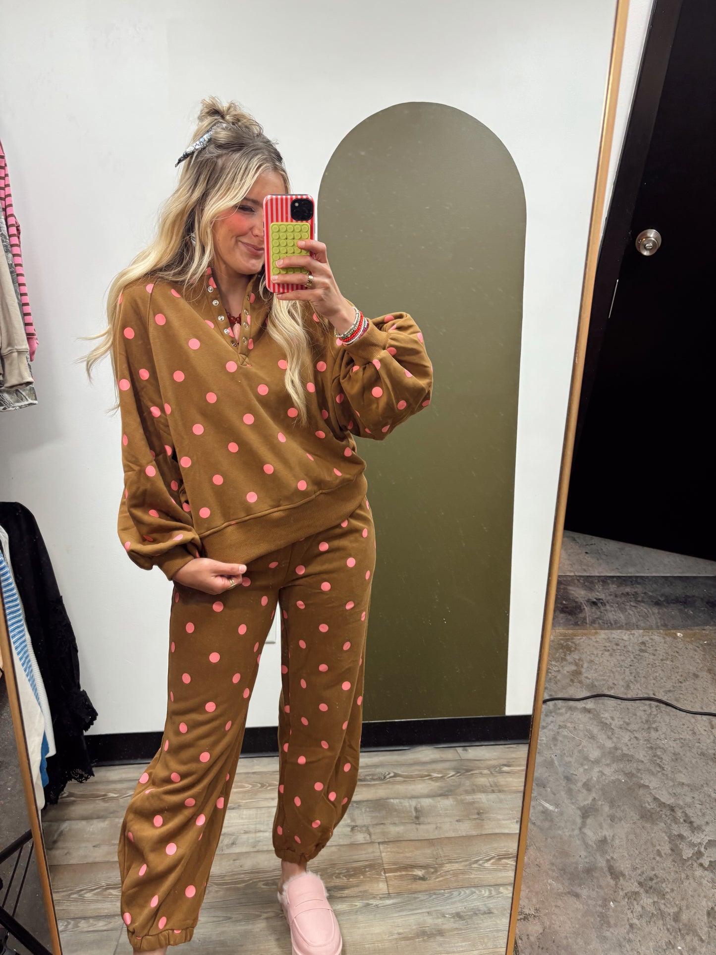 Cool Combo Polka Dot Sweat Pant(Rust/Pink)
