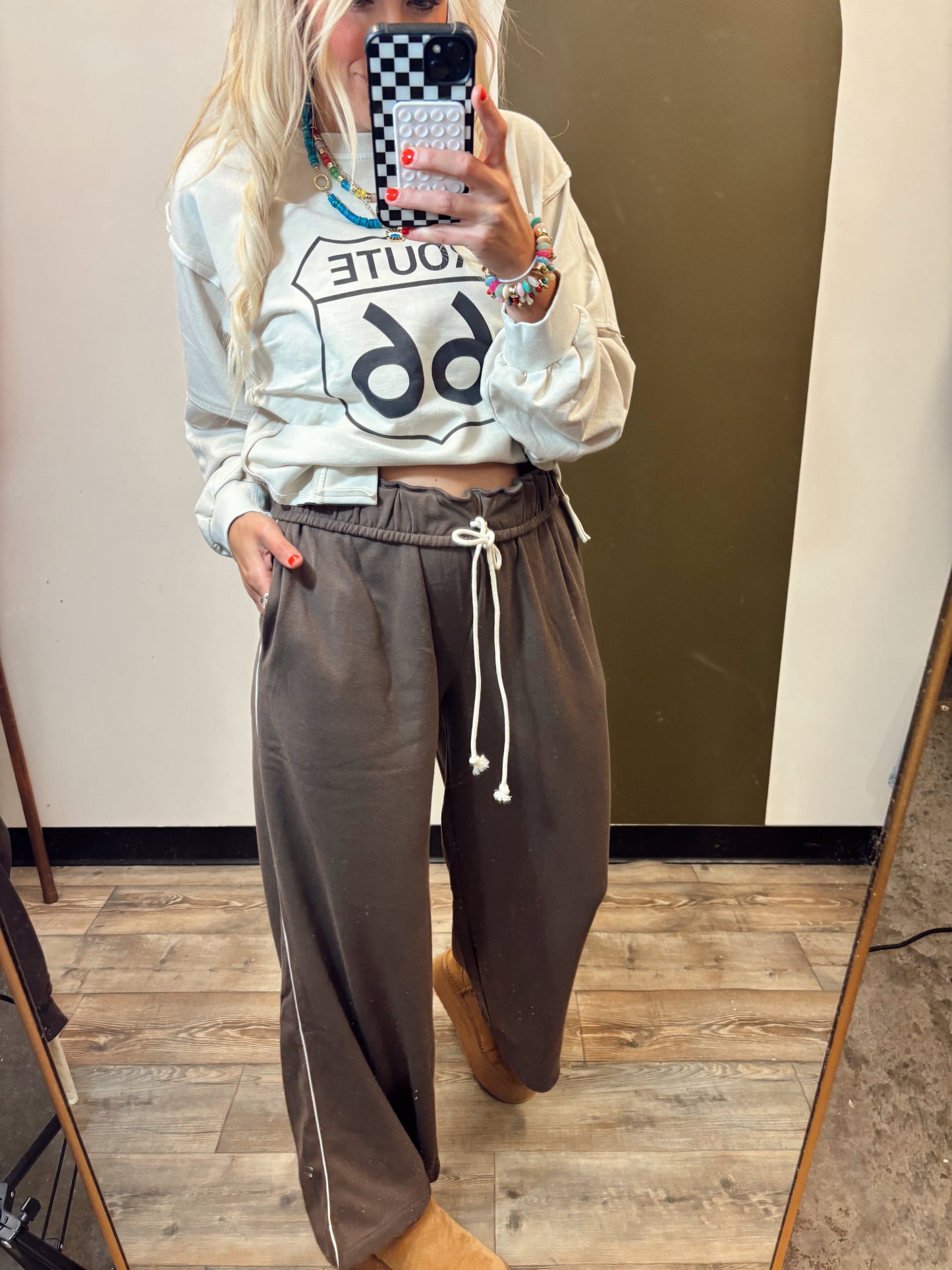Callie Fold Over Lounge Pant (Brown)