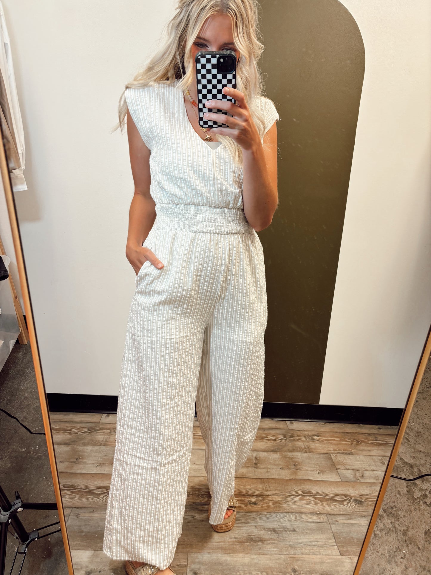 Maggie Stripe Jumpsuit (Taupe)