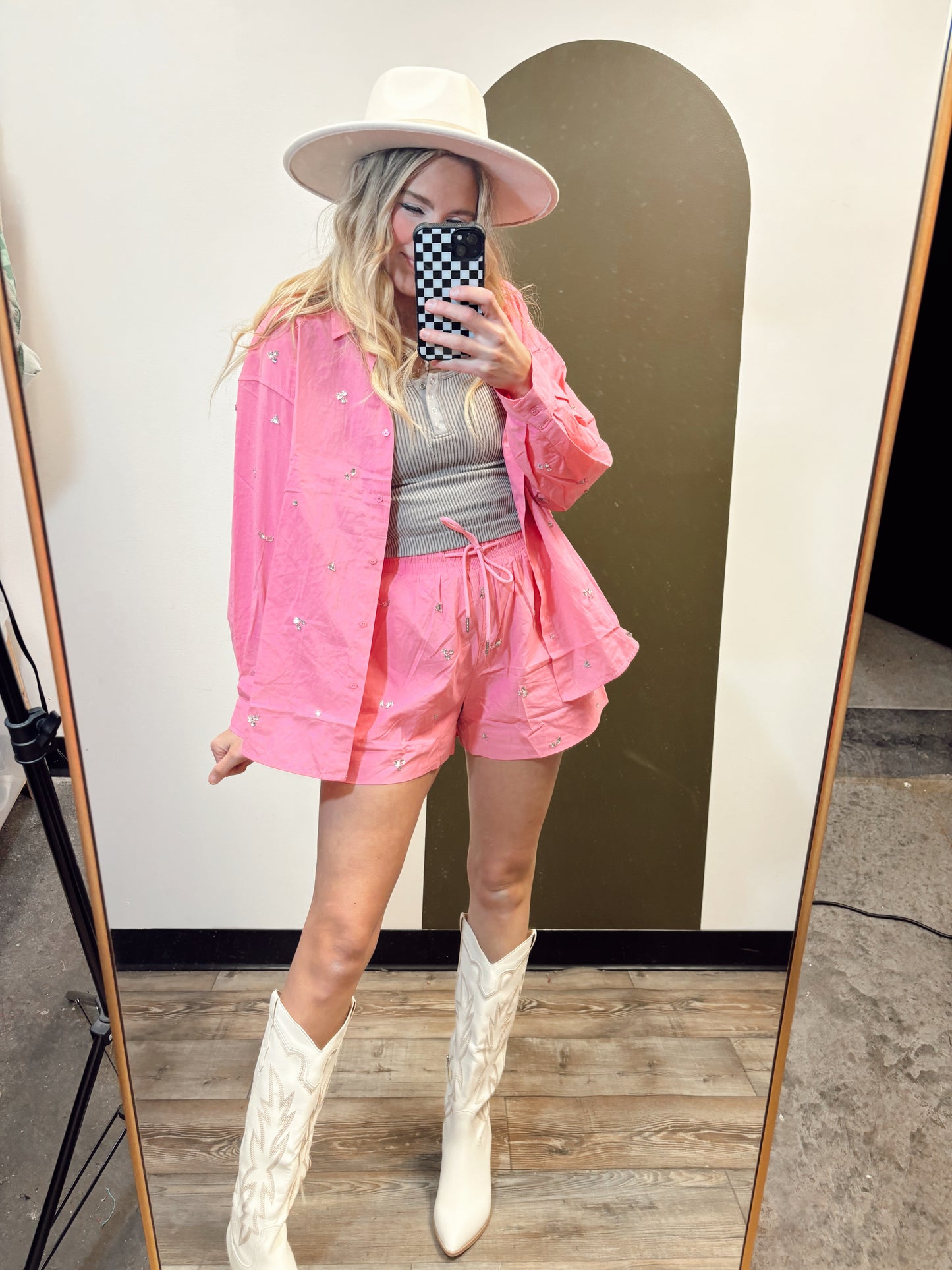 Coral Embellished Short Set