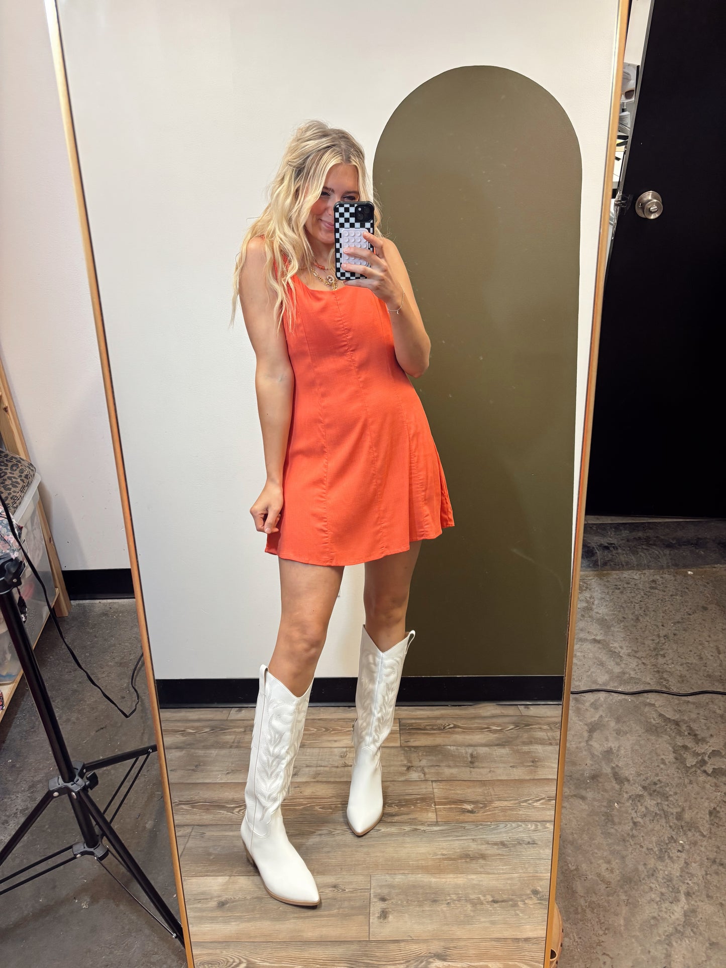 Sonja Linen Dress (Coral)
