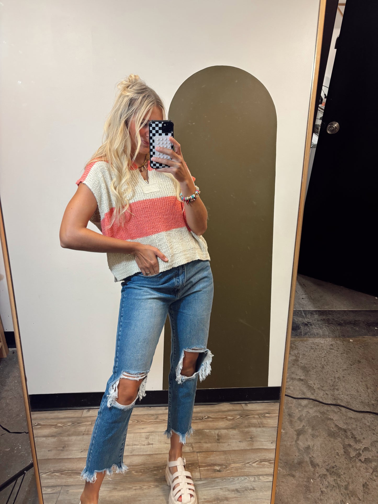 Diana S/S Stripe Sweater (Coral)