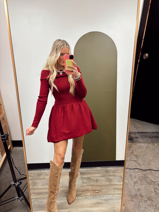 Stephanie Off Shoulder Dress (Crimson)