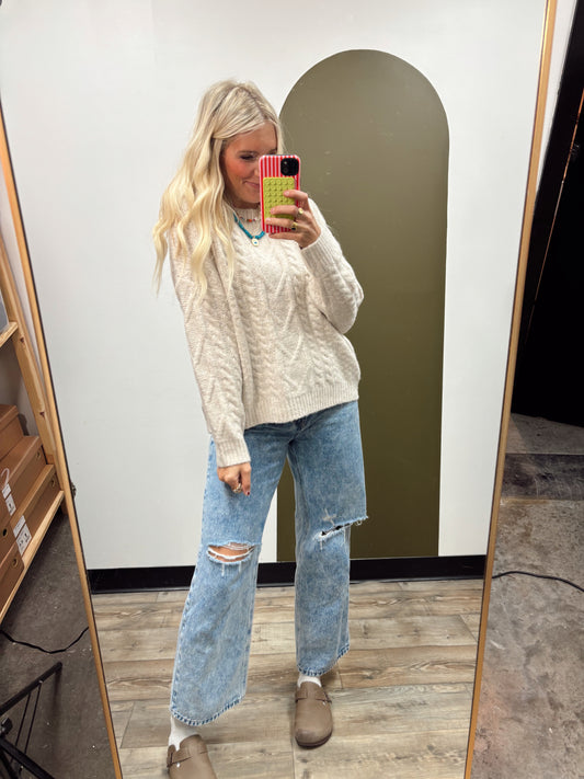Harley Cable Knit Sweater (Ivory)