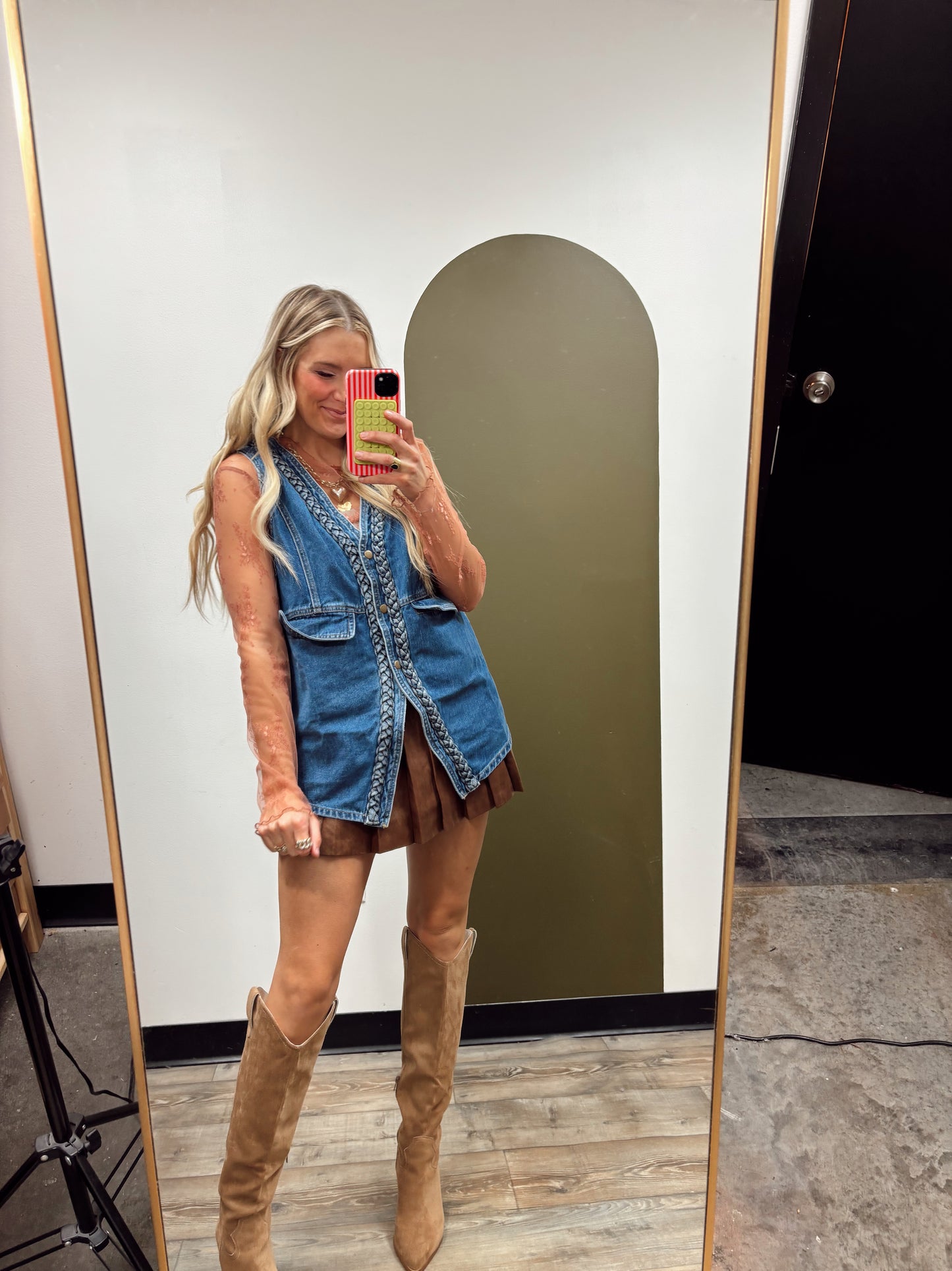 Braid Trim Denim Vest