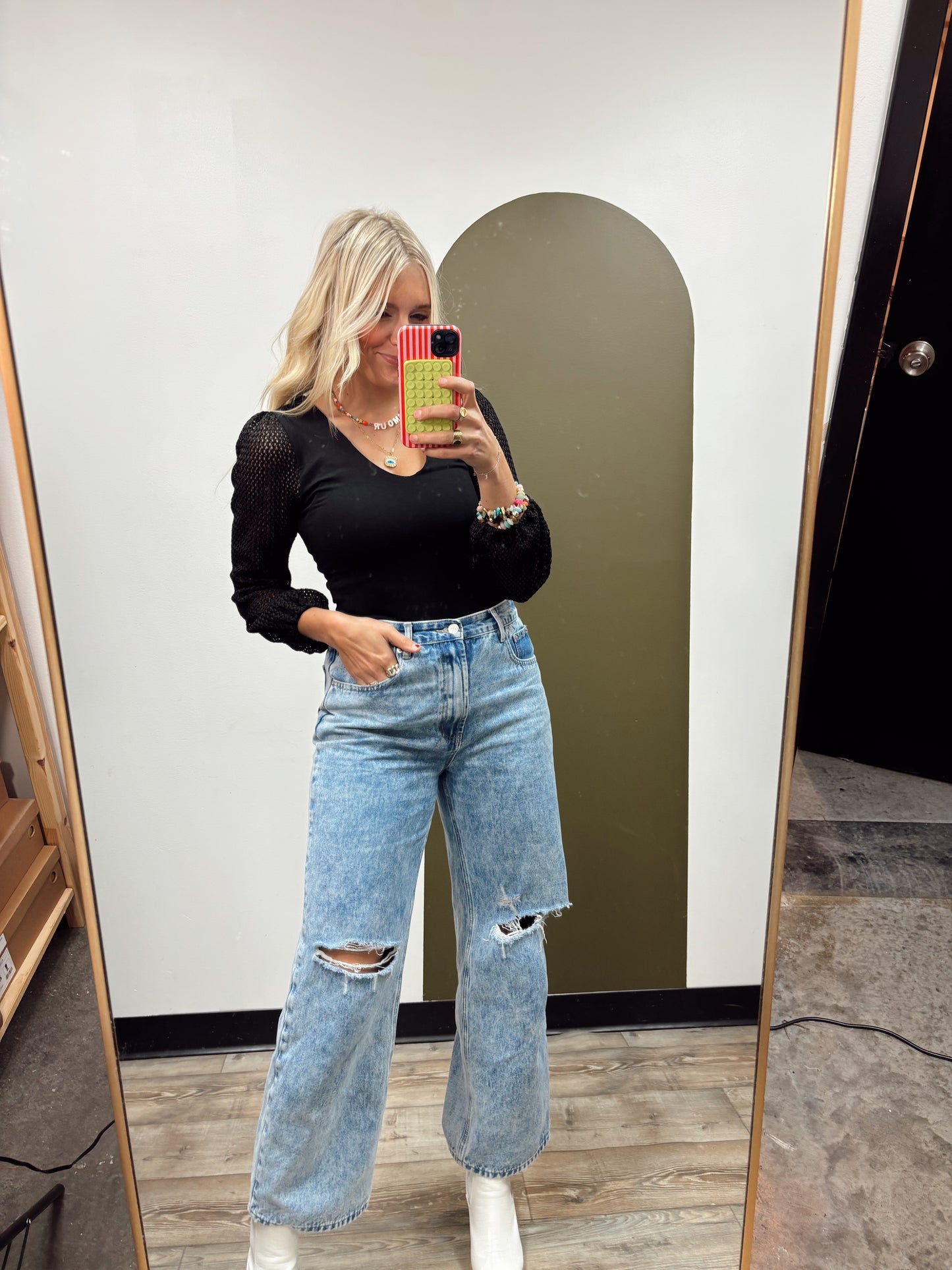 Shiloh Sheer Sleeve Bodysuit (Black)