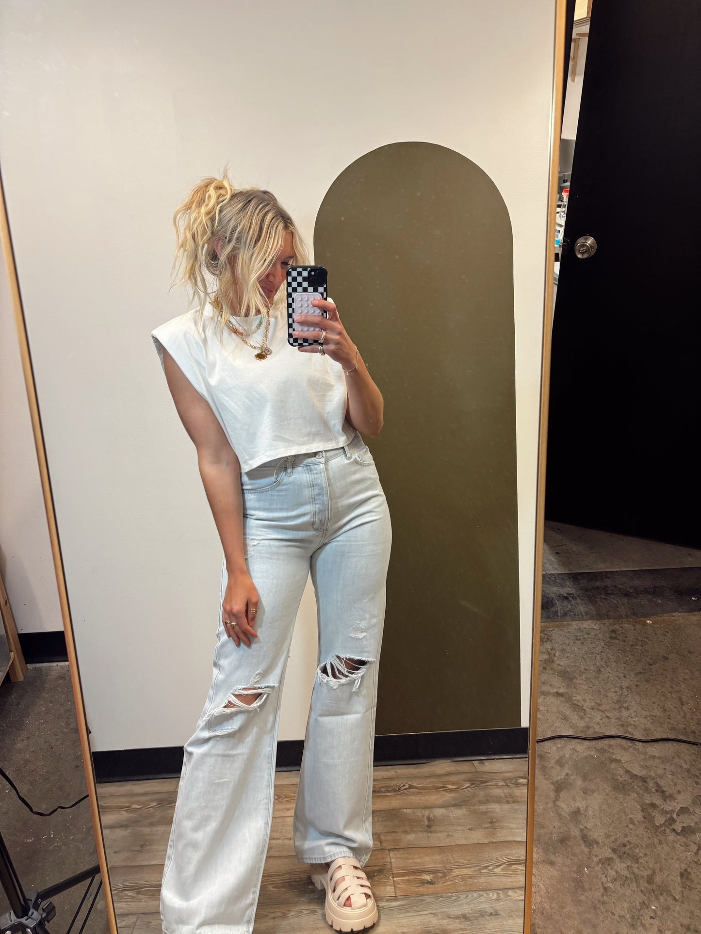 Wide Leg Distressed Denim