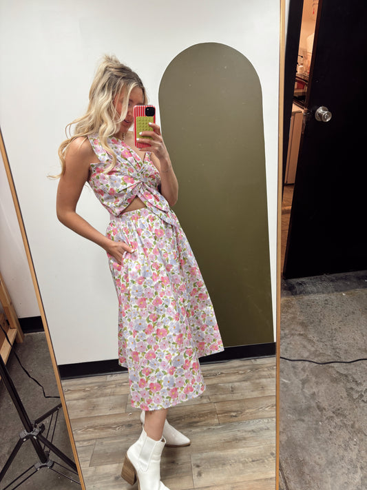 Katrina Bow Midi Dress (Floral)