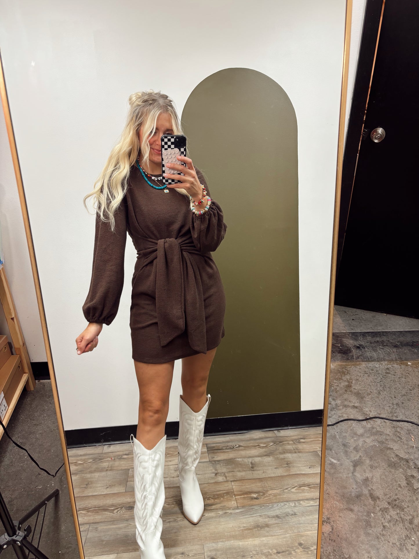 Sadie Front Tie Dress (Brown)