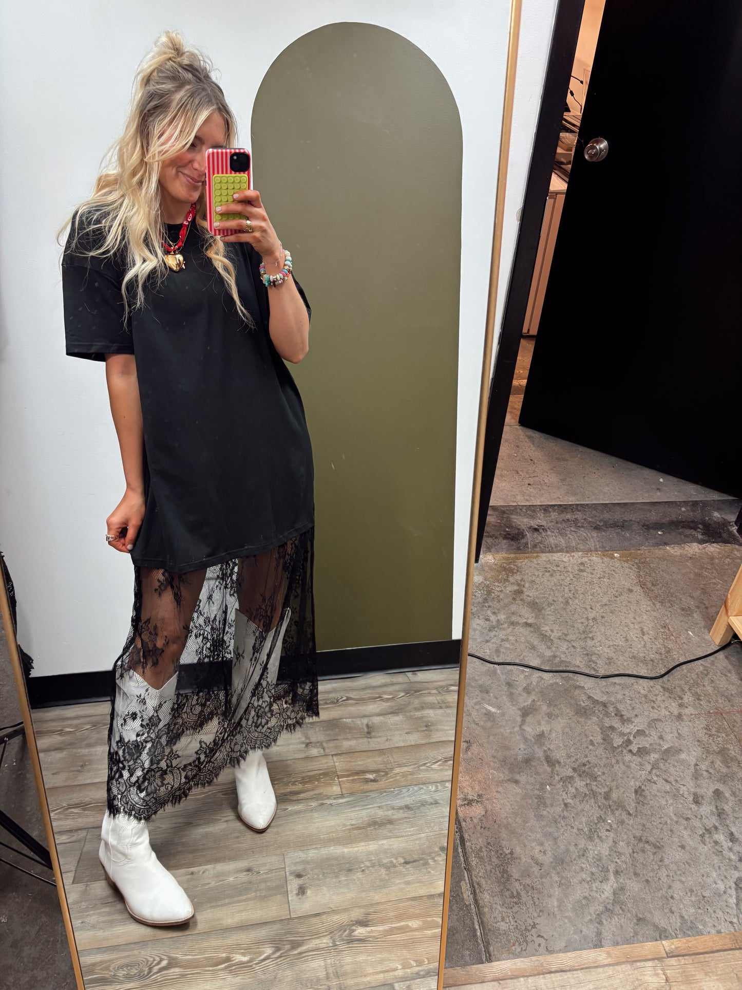 Lace Patchwork Maxi Dress (Black)