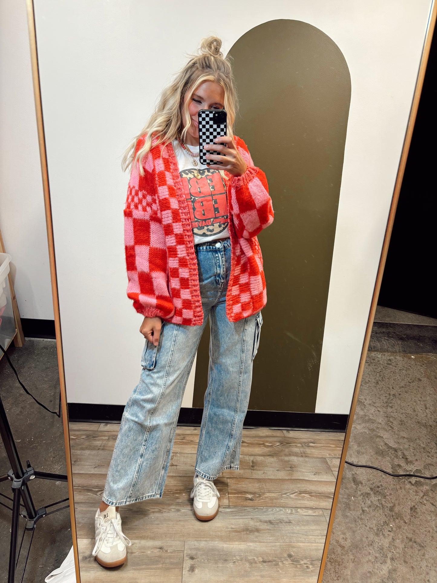 Checkermate Cardigan (Pink)