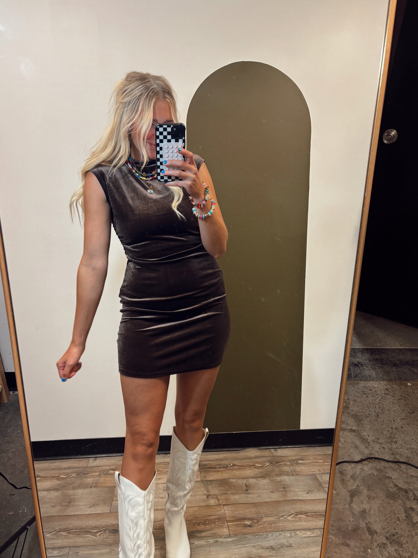 Fall Evening Velvet Dress (Brown)