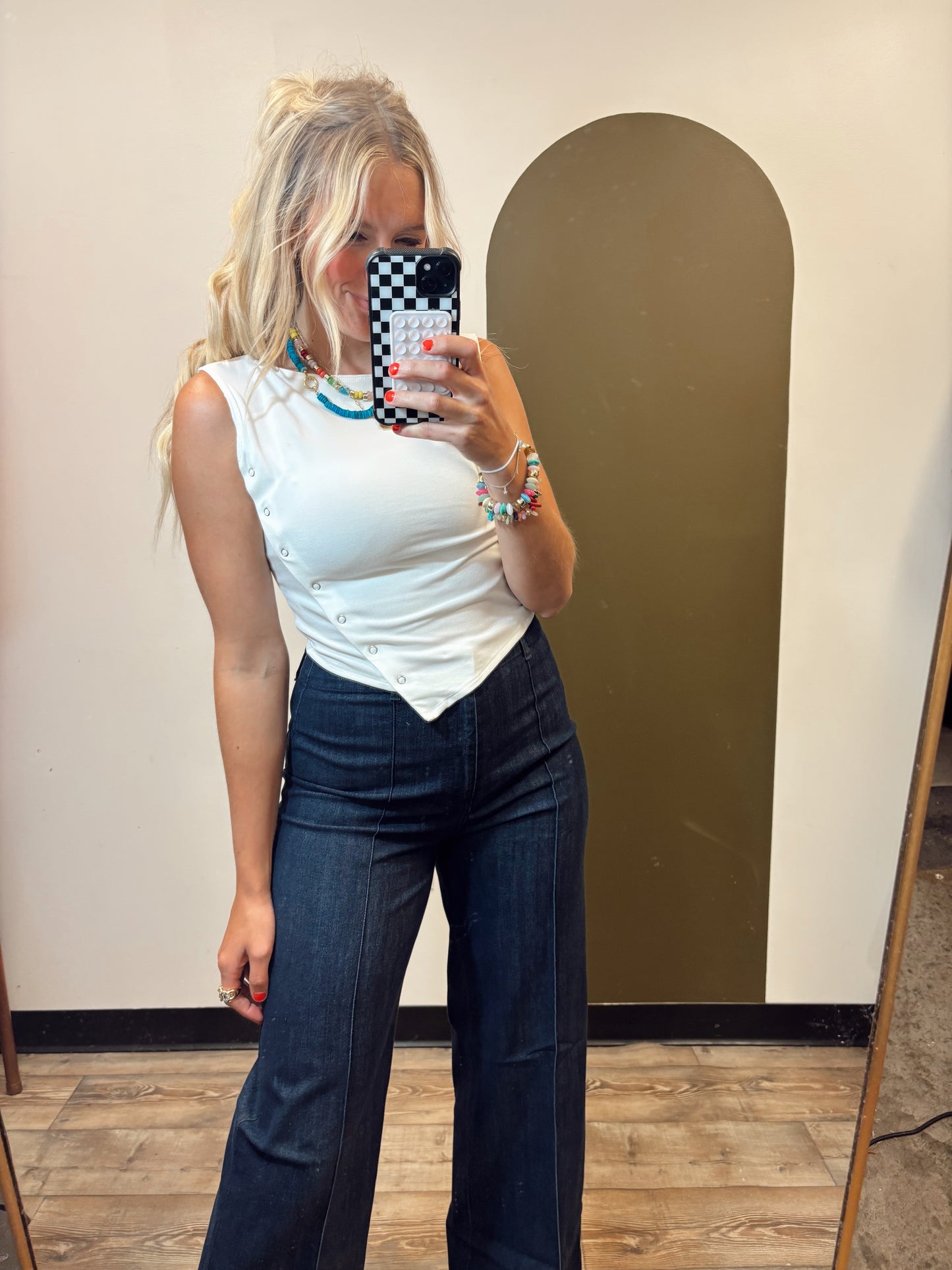 Saige Button Detail Tank (White)