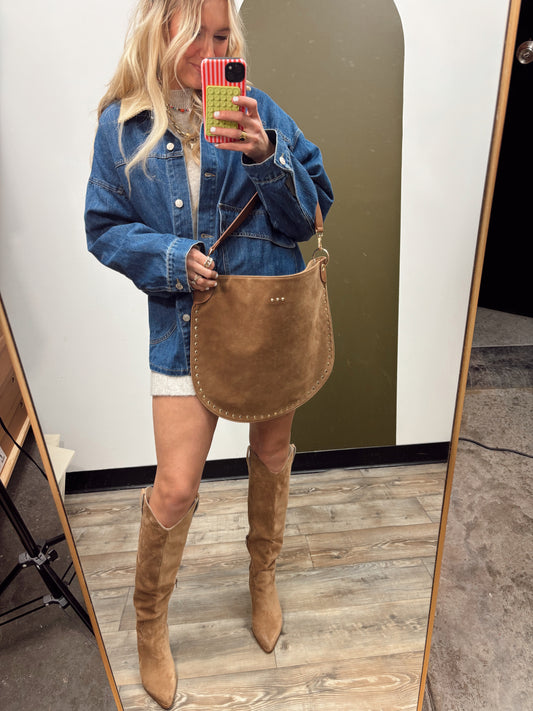 Rosalie Suede Hobo Bag (Taupe)