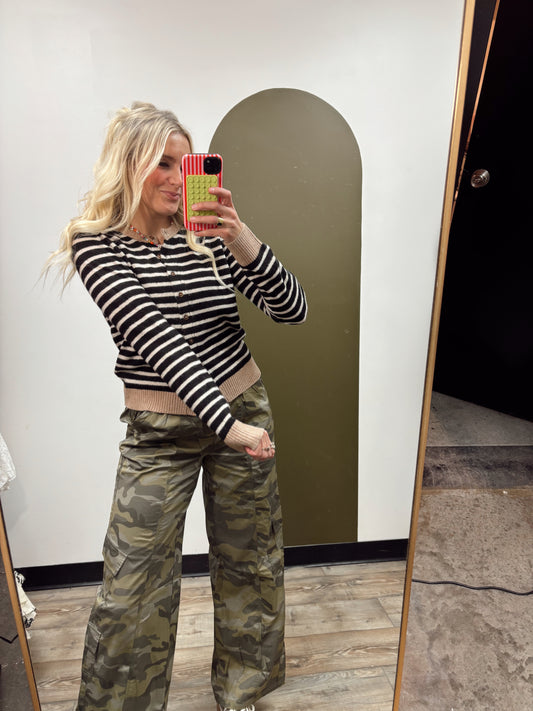 Ana Stripe Cardigan (Black)