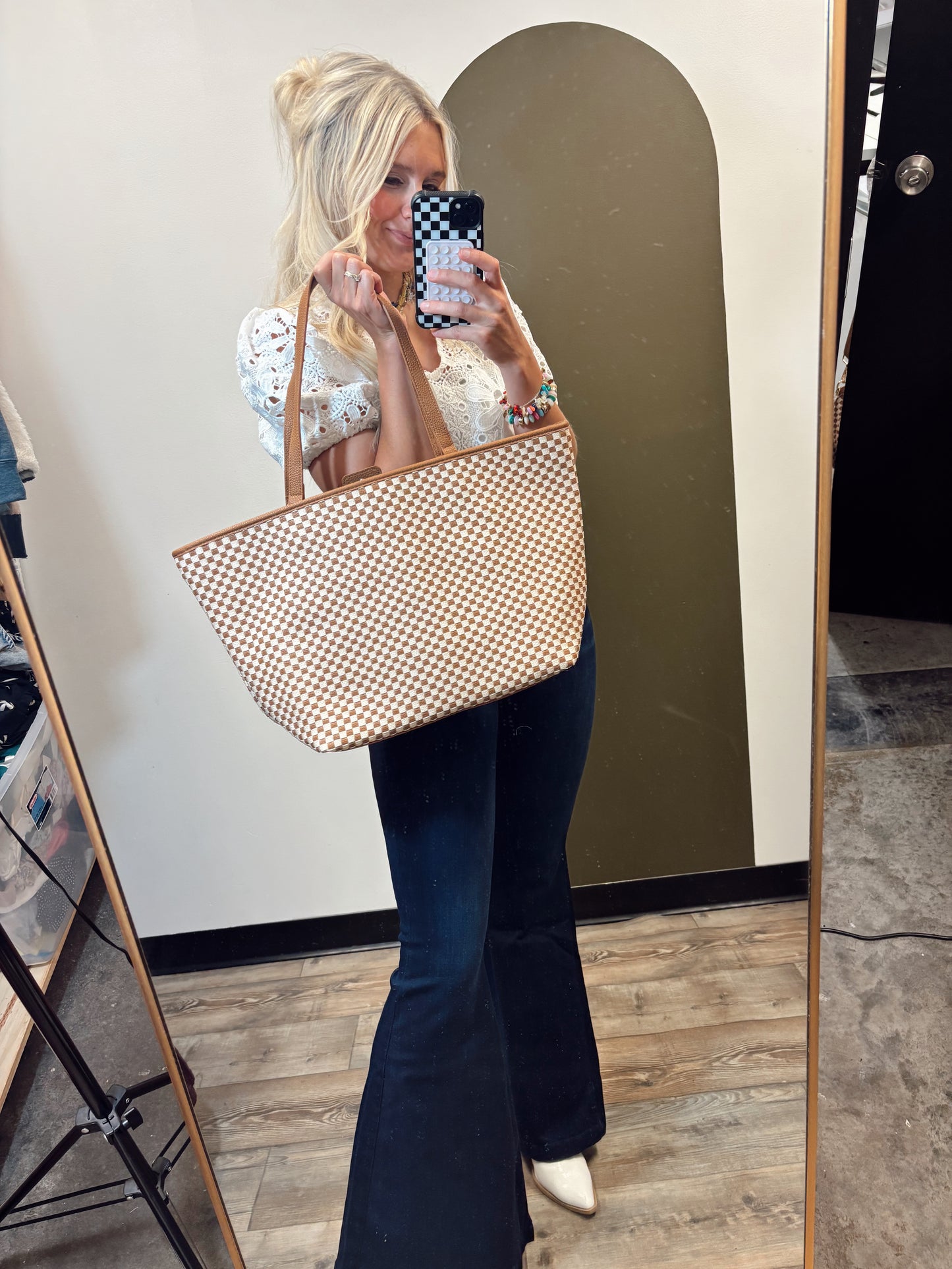 Tiffany Tote Bag (Taupe Check)