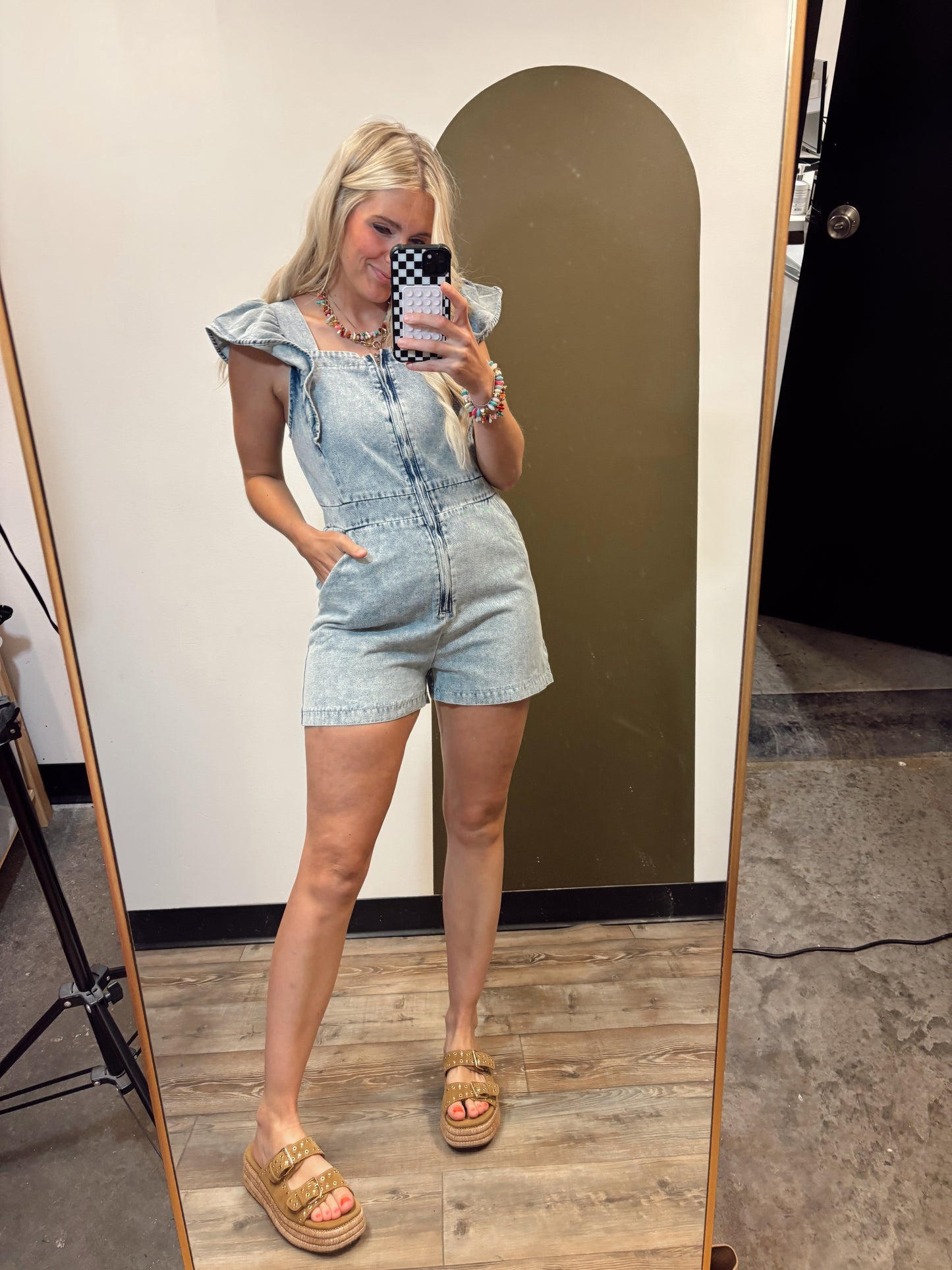 Victoria Ruffle Denim Romper