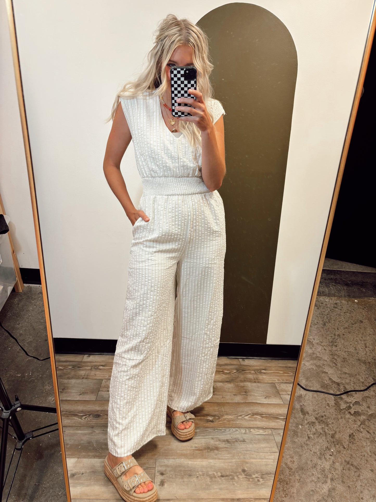 Maggie Stripe Jumpsuit (Taupe)