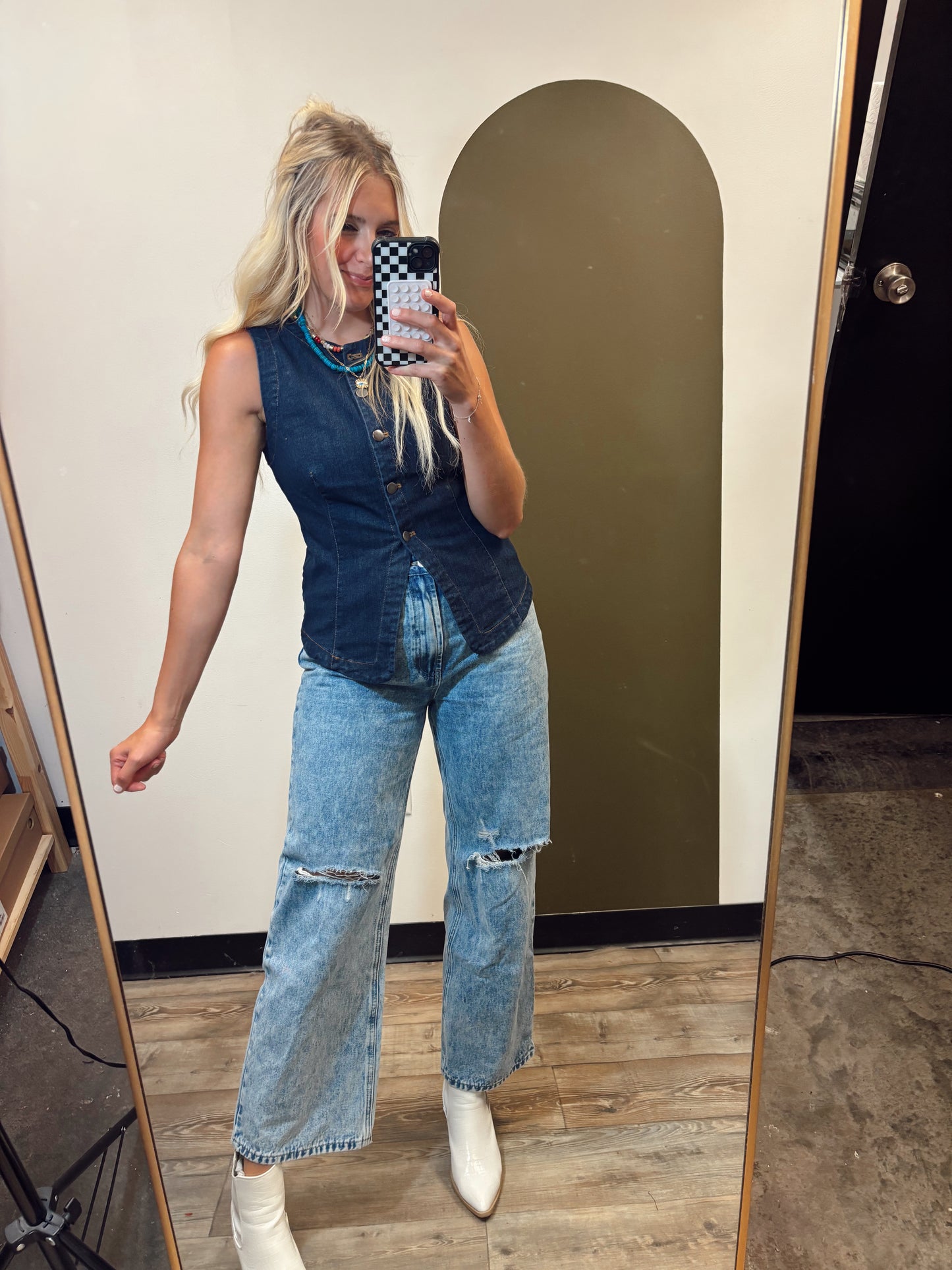 Elliana Denim Vest Top (Denim)