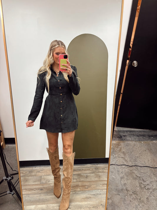 Kira Button Dress (Black)