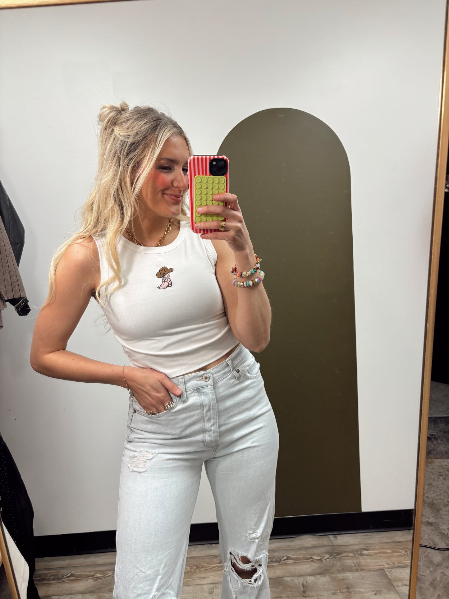 Western Motif Crop Tank (White)