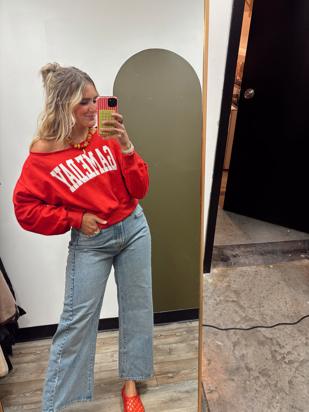 Sydney Game Day Off Shoulder Sweat Top