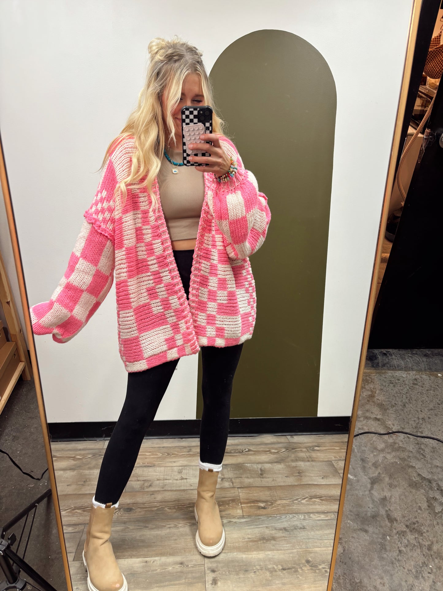 Come Around Check Cardy (Pink)