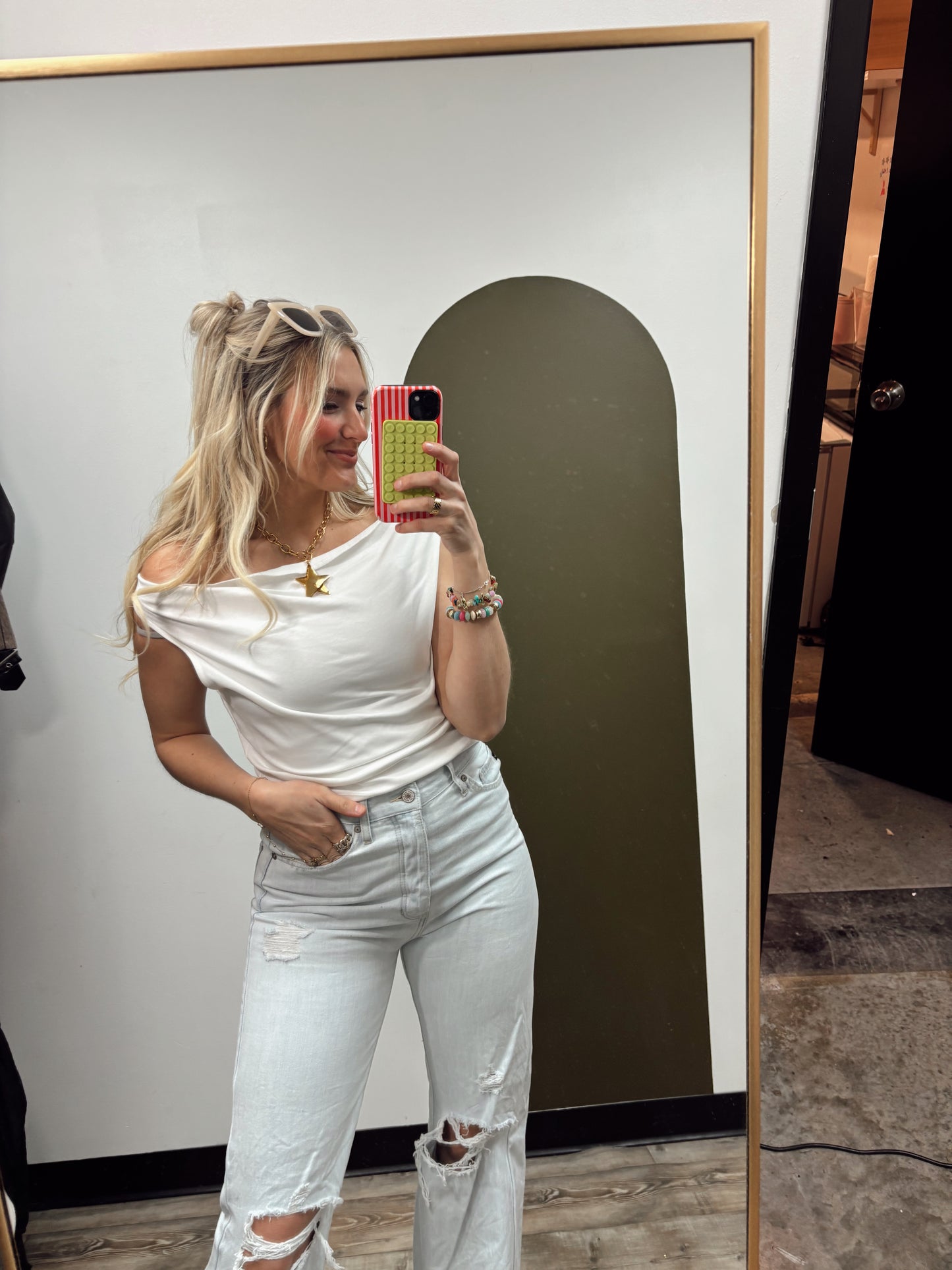 Cowl Neck Detail Top (White)
