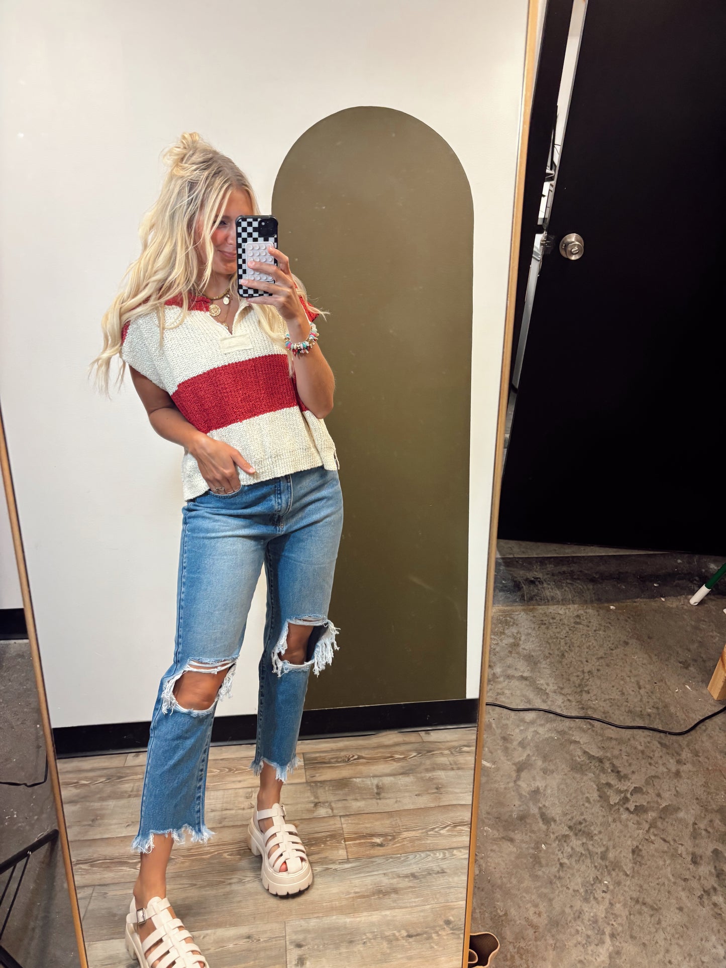 Diana S/S Stripe Sweater (Red)