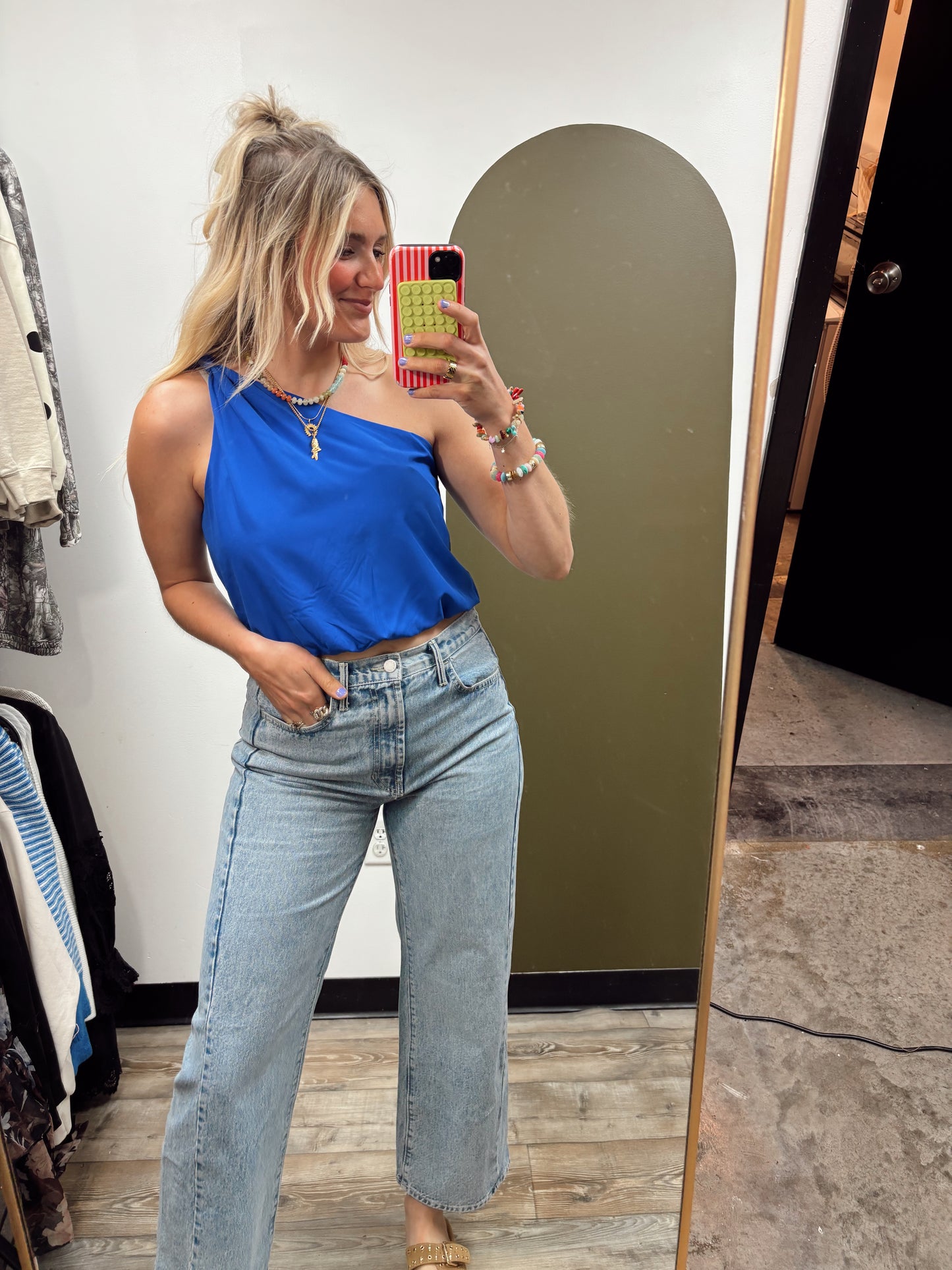 Why Knot One Shoulder Top (Blue)