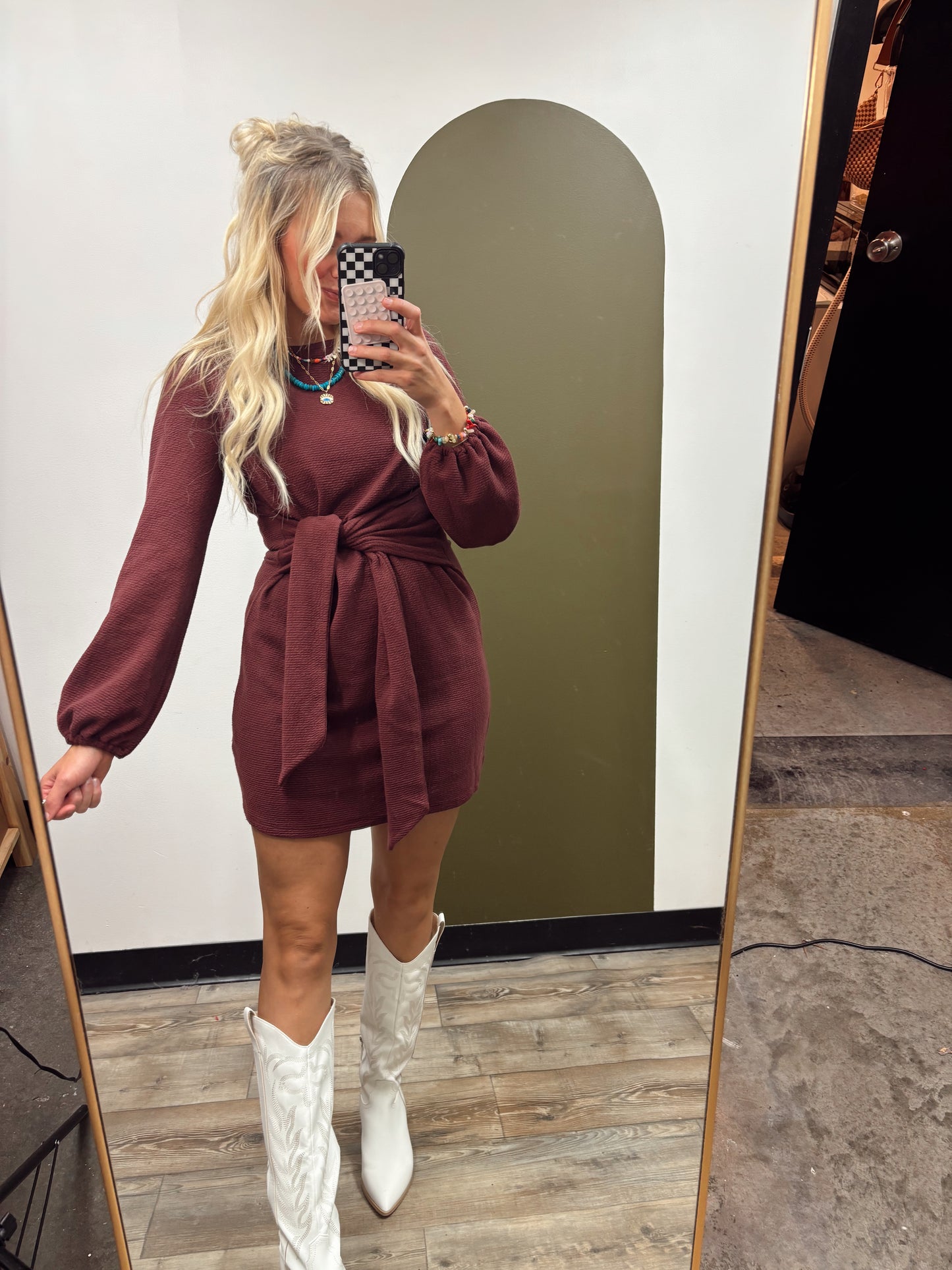 Sadie Front Tie Dress (Merlot)