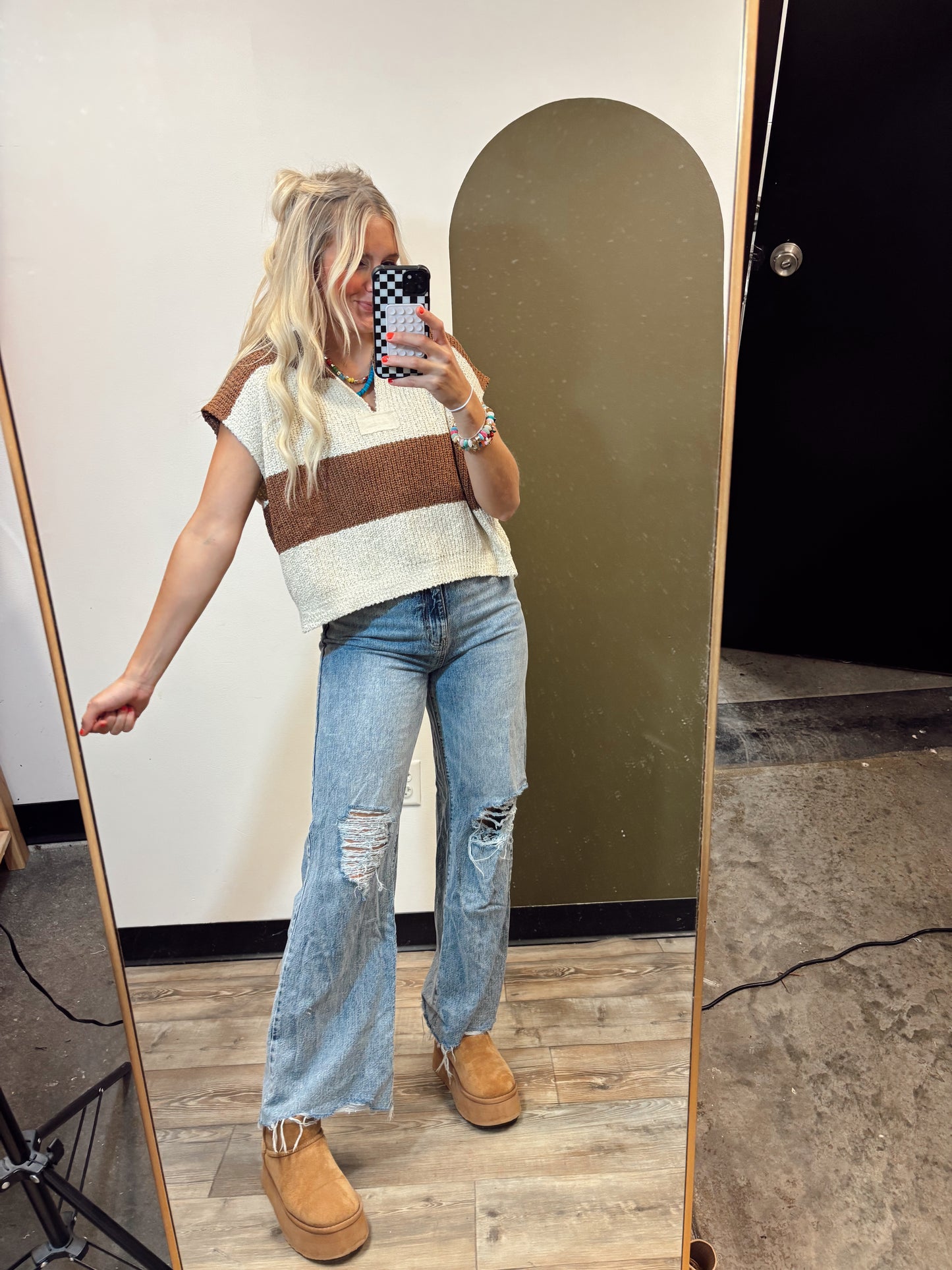 Diana S/S Stripe Sweater (Walnut)