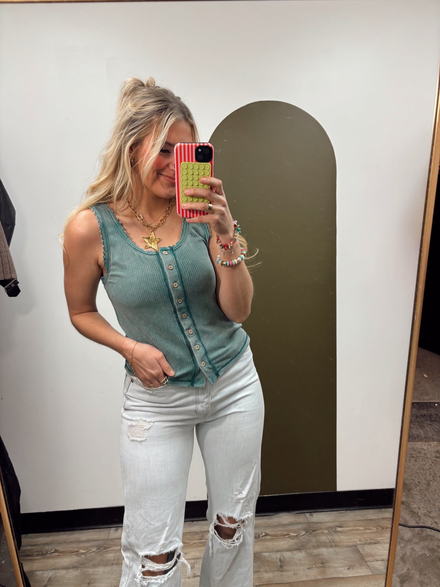 Minny Lace Trim Tank (Sage)