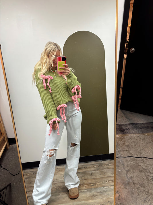 Bows All Over Chunky Sweater (Lemongrass)