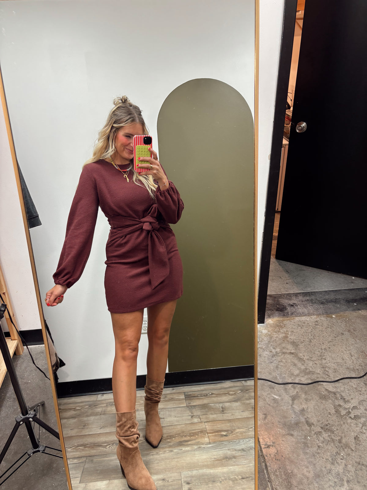 Sadie Front Tie Dress (Merlot)