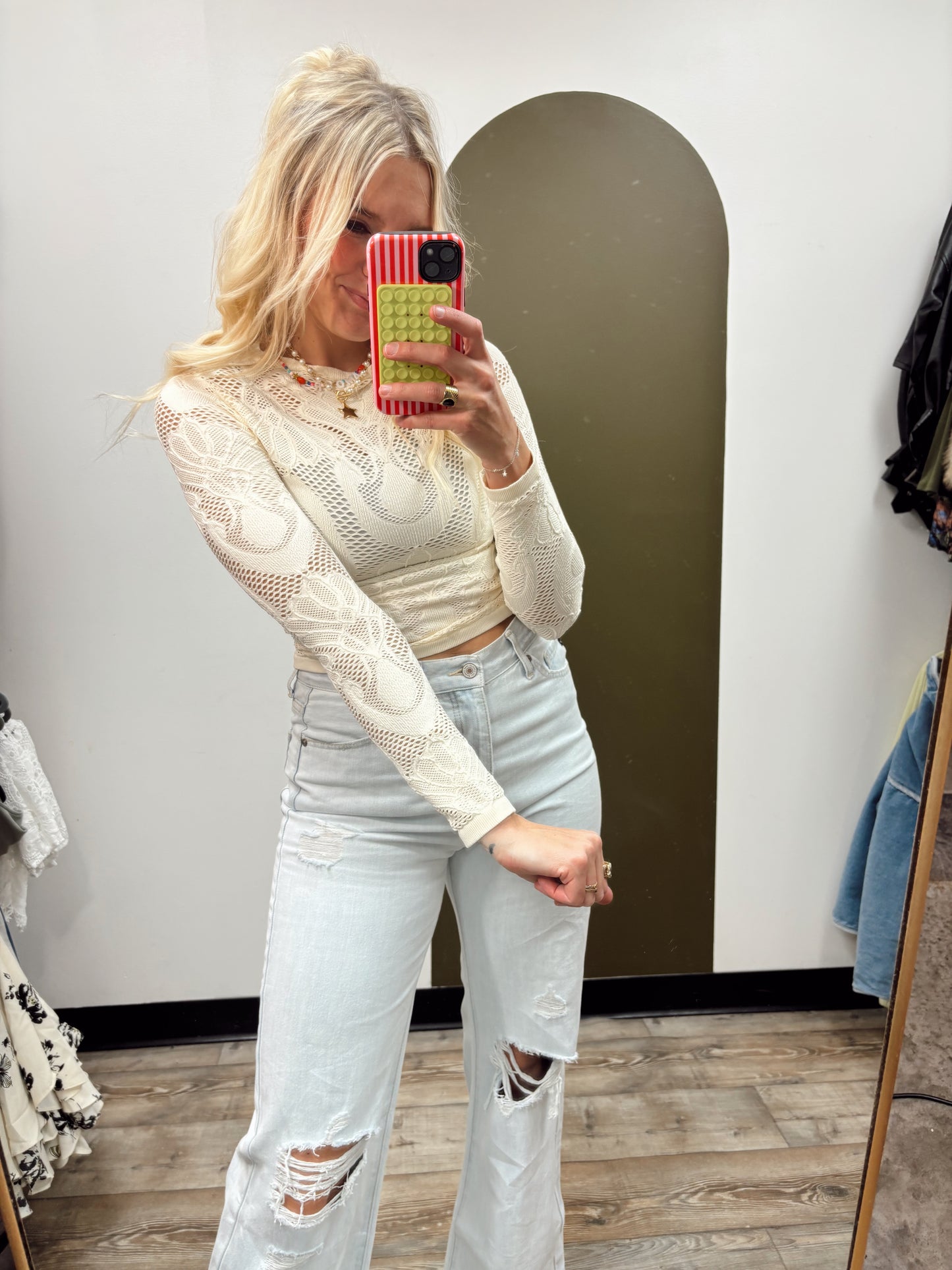 Jaquard Fishnet Top (Cream)