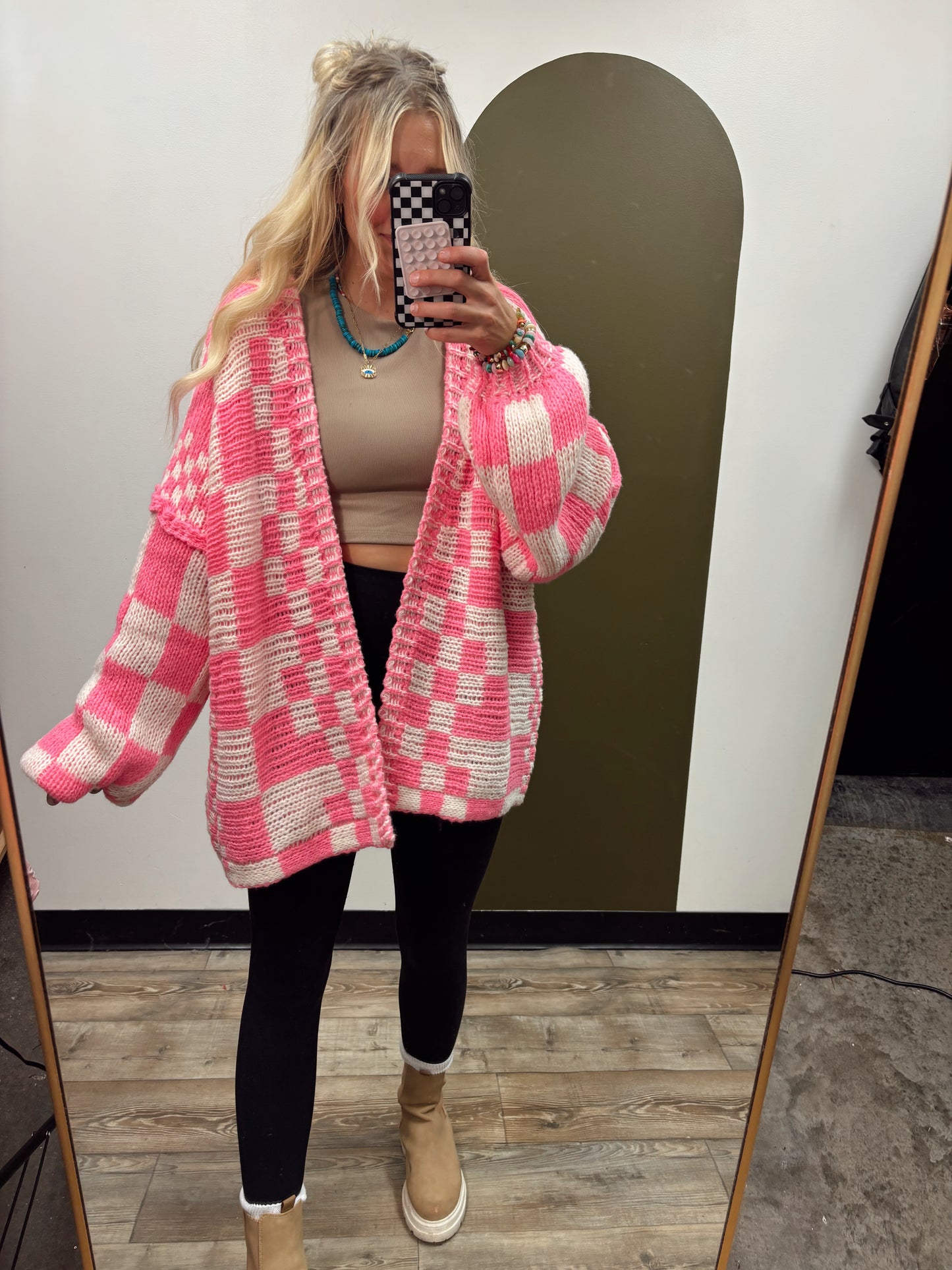 Come Around Check Cardy (Pink)