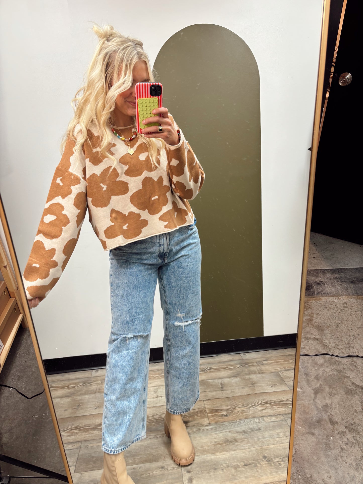 Rosa Flower Sweater (Taupe)