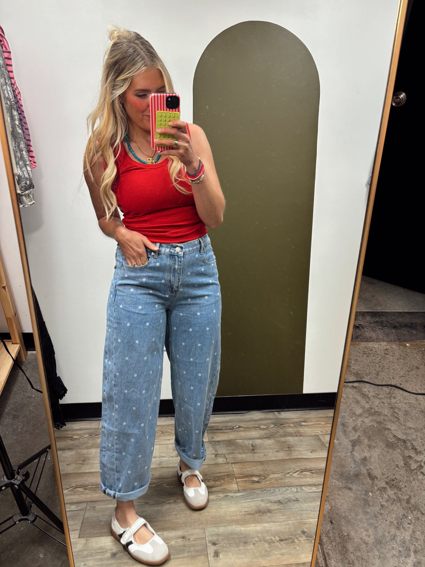 Polka Dot Straight Leg Jean