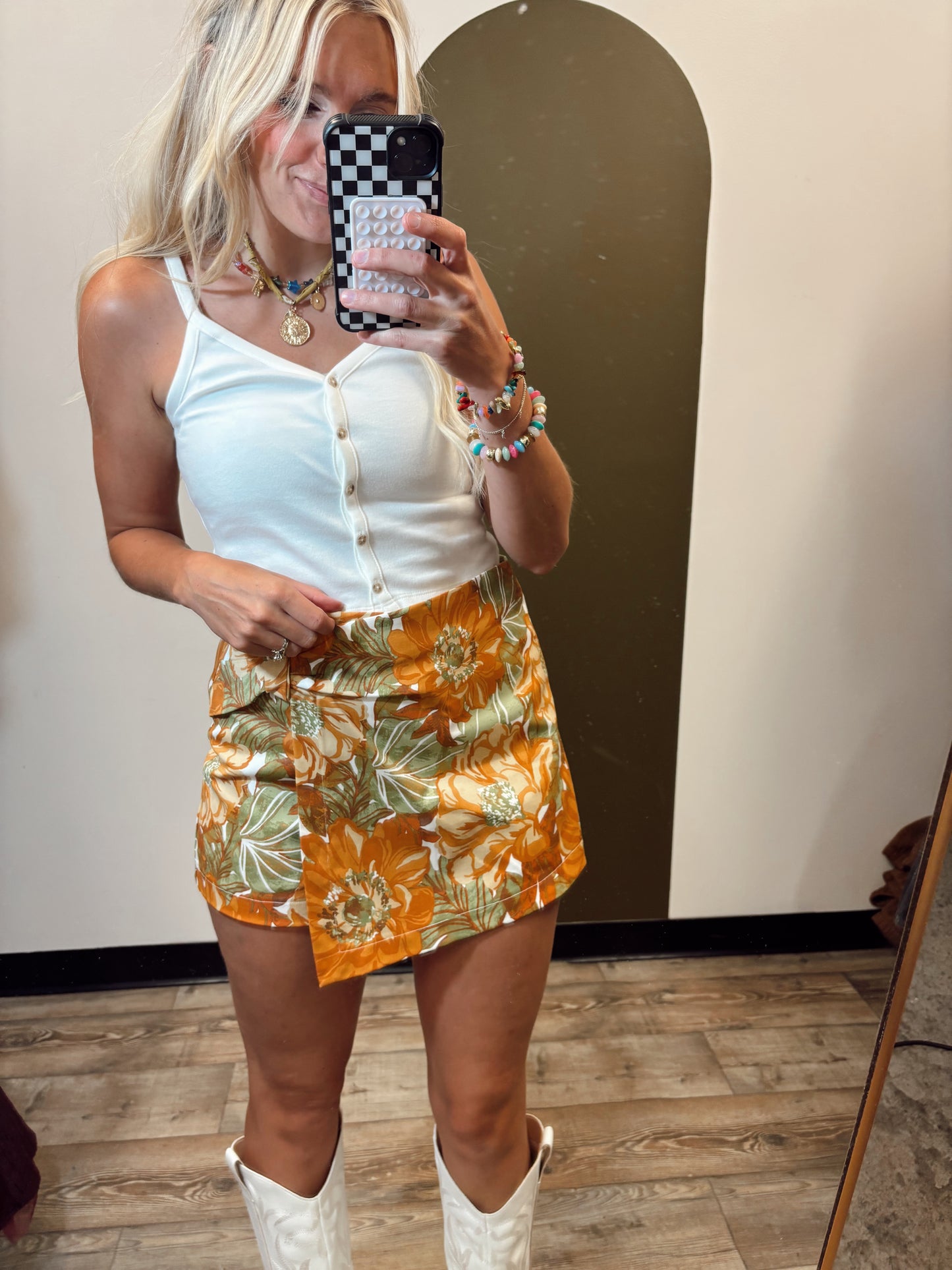 Heat Wave Button Tank (White)