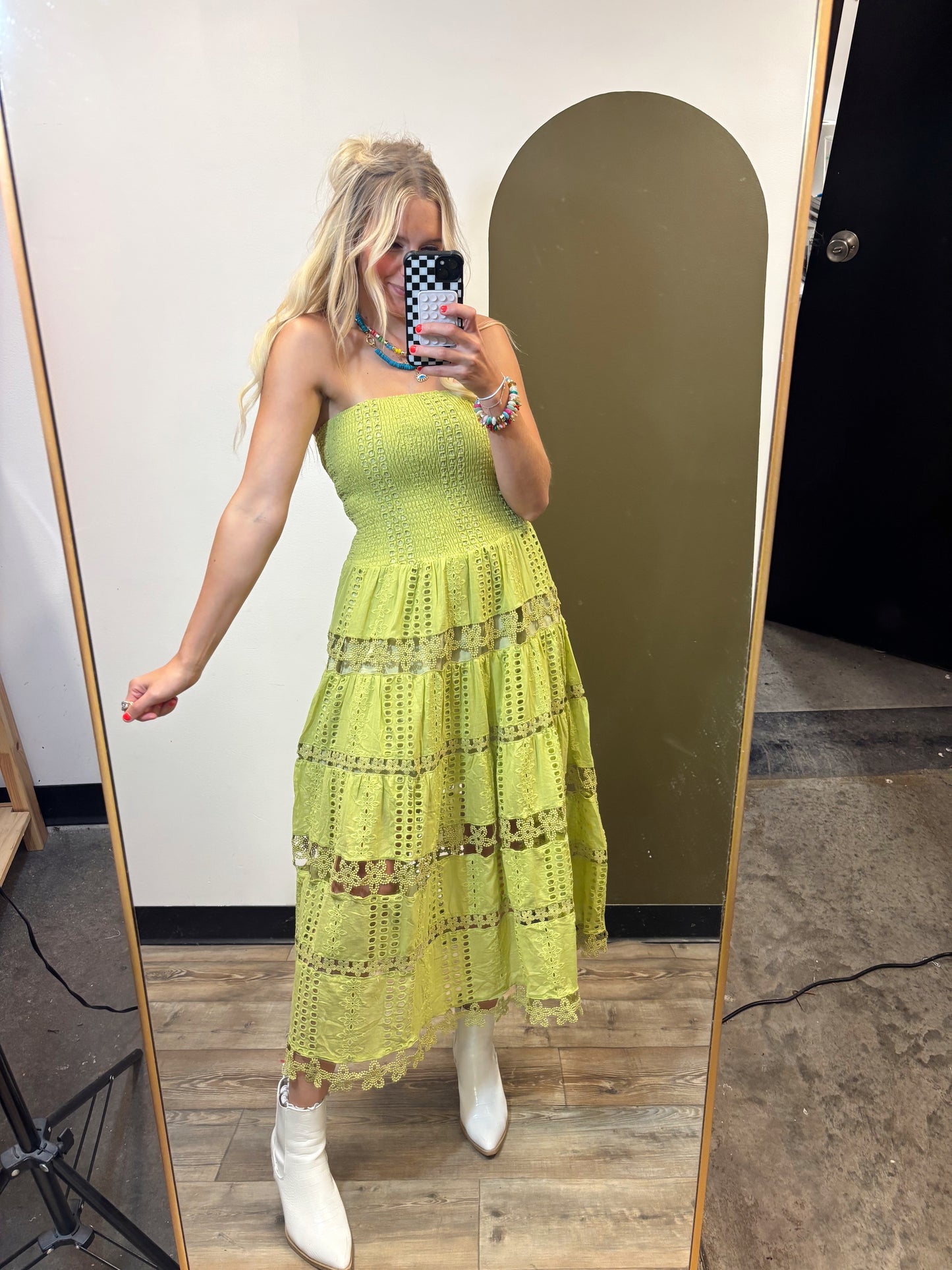 Vineyard Eyelet Lace Dress (Grass)