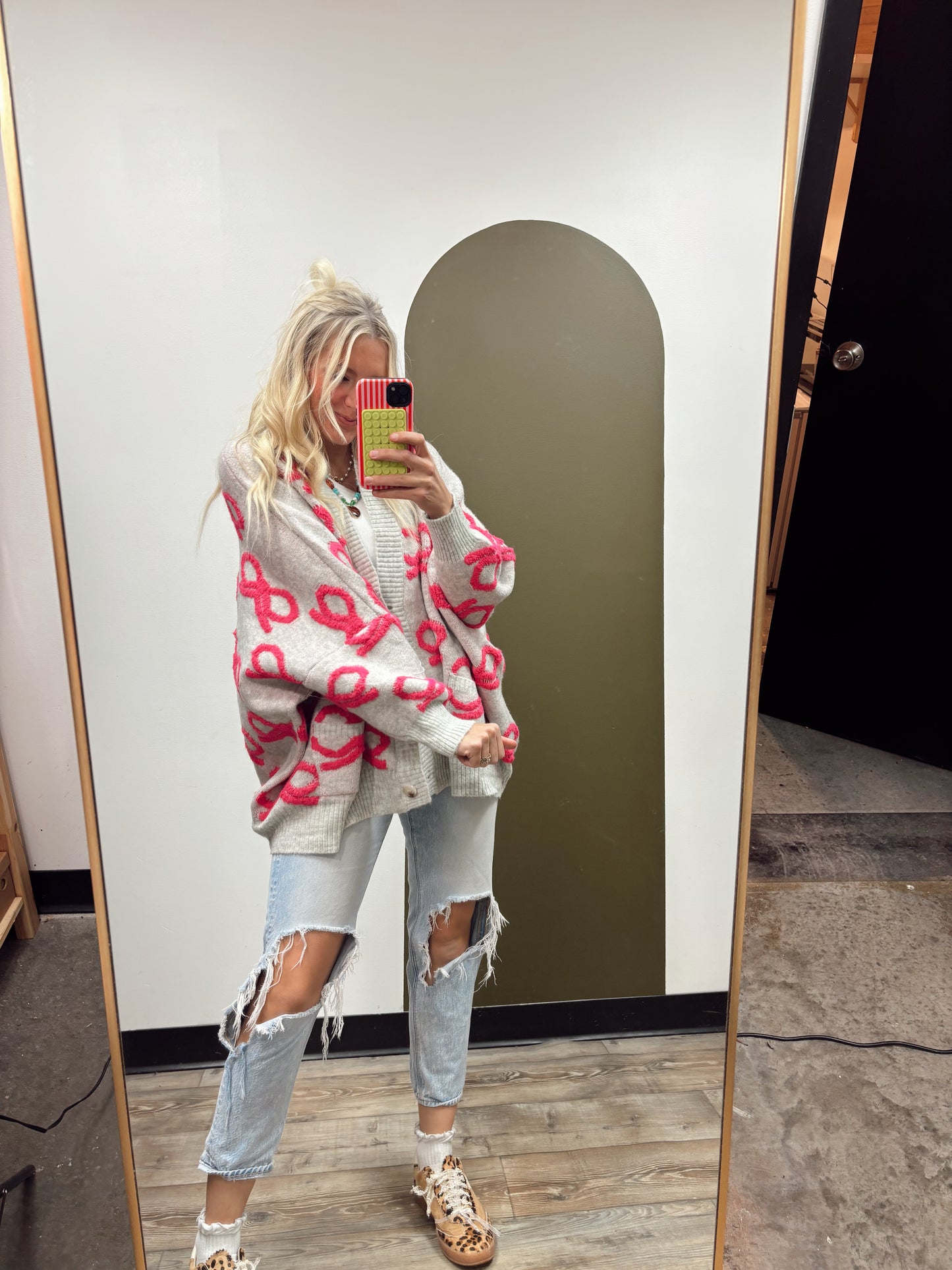 Bow Tied Sweater Cardigan (Grey)