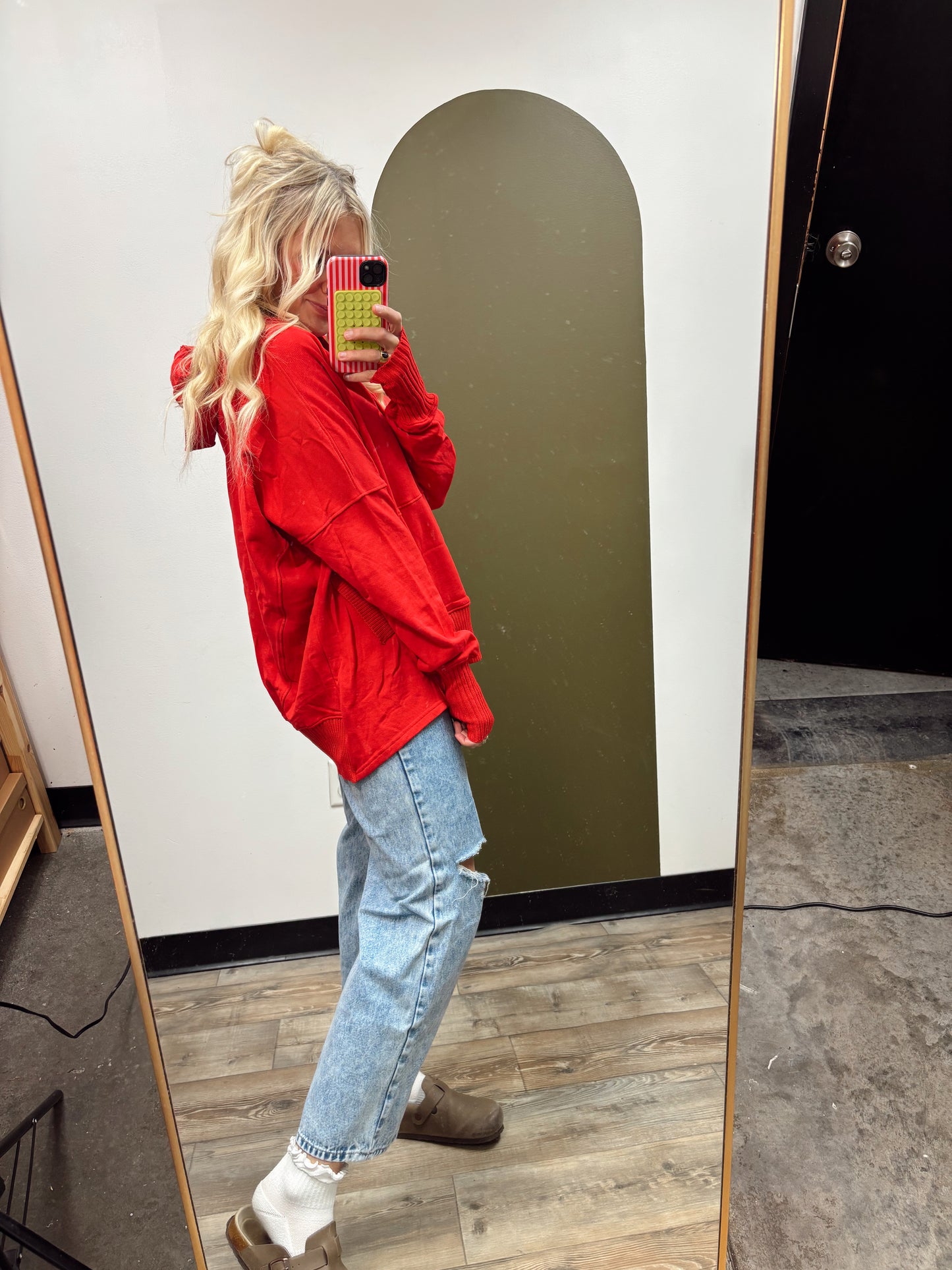 Boxy Hoody Top (Red)