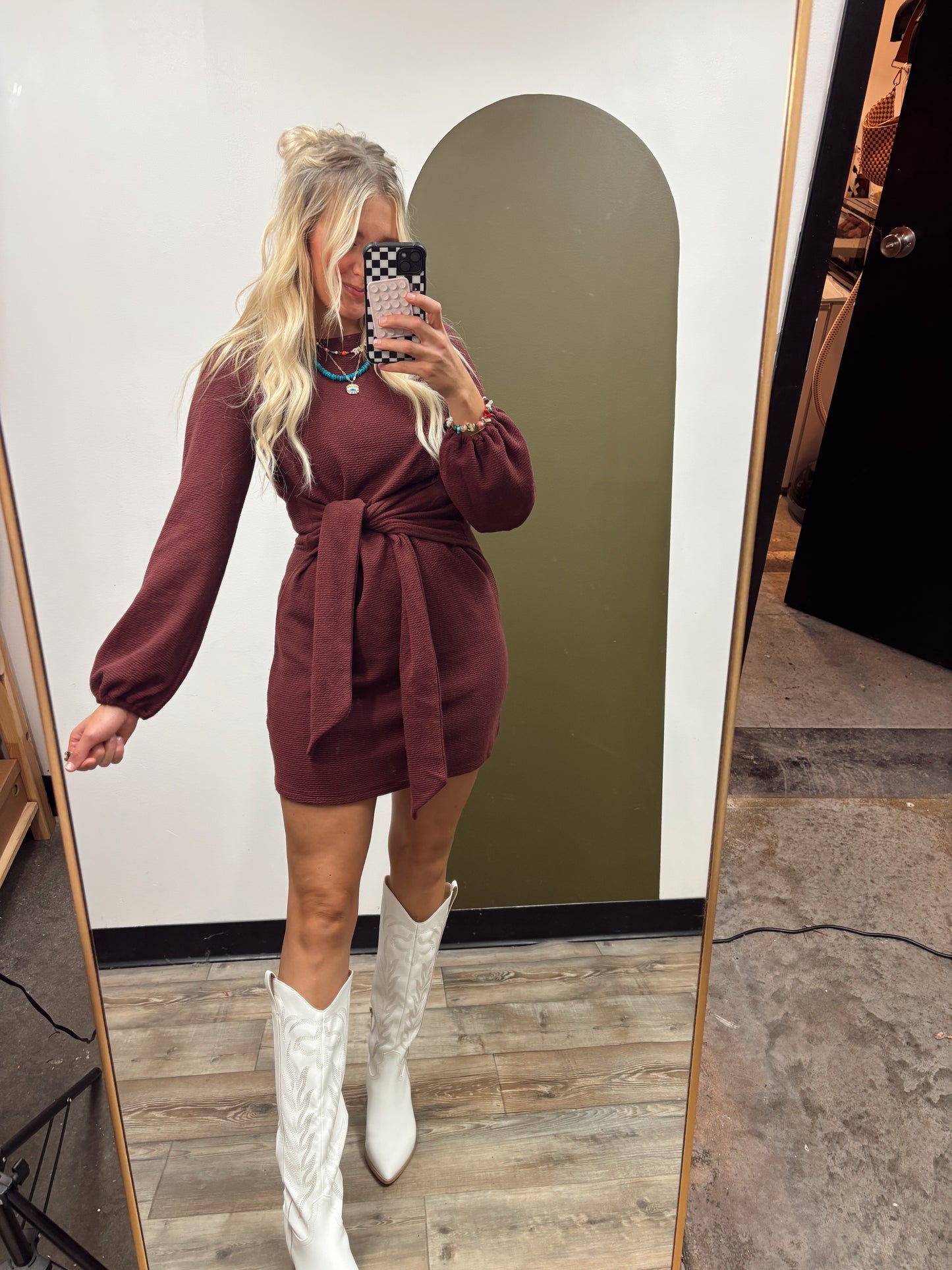 Sadie Front Tie Dress (Merlot)