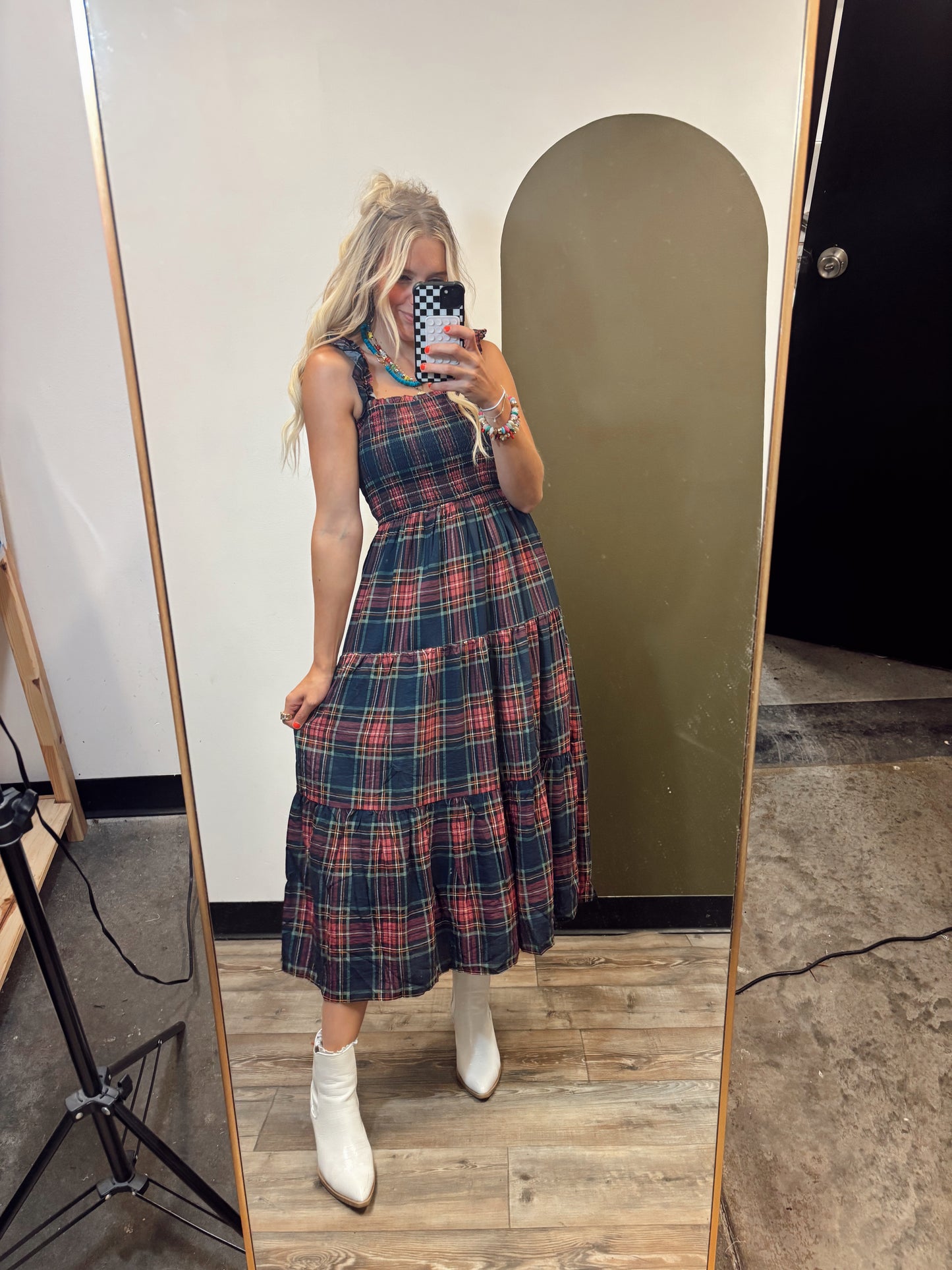 Sloane Plaid Midi Dress