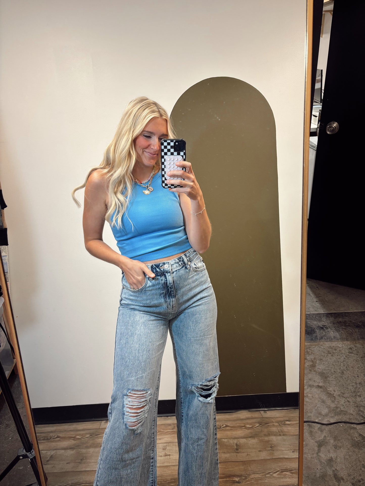 Rashida Rib Crop Tank (Blue)