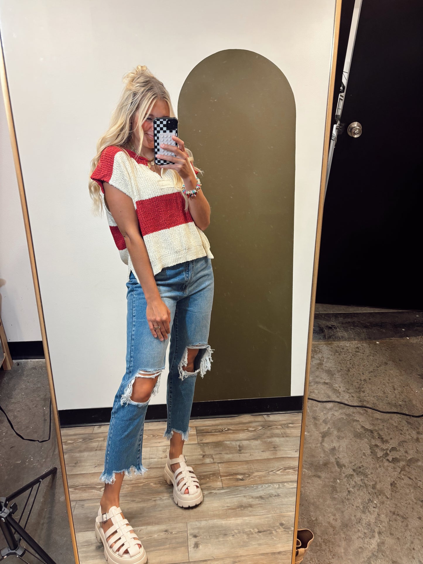 Diana S/S Stripe Sweater (Red)