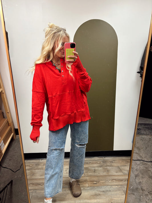 Boxy Hoody Top (Red)