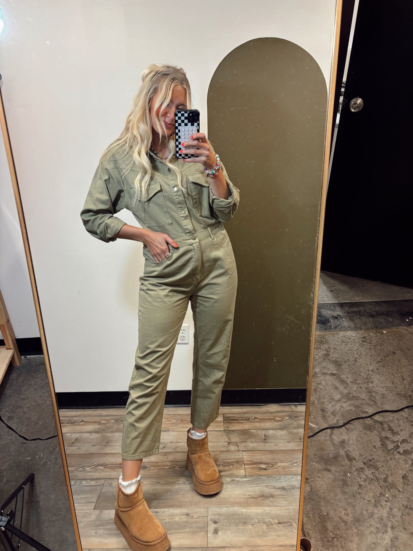 Jeanette Utility Jumpsuit (Sage)